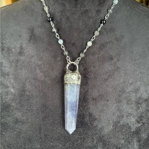 Iolite Crystal Pendant Necklace statement jewelry beaded chain handmade